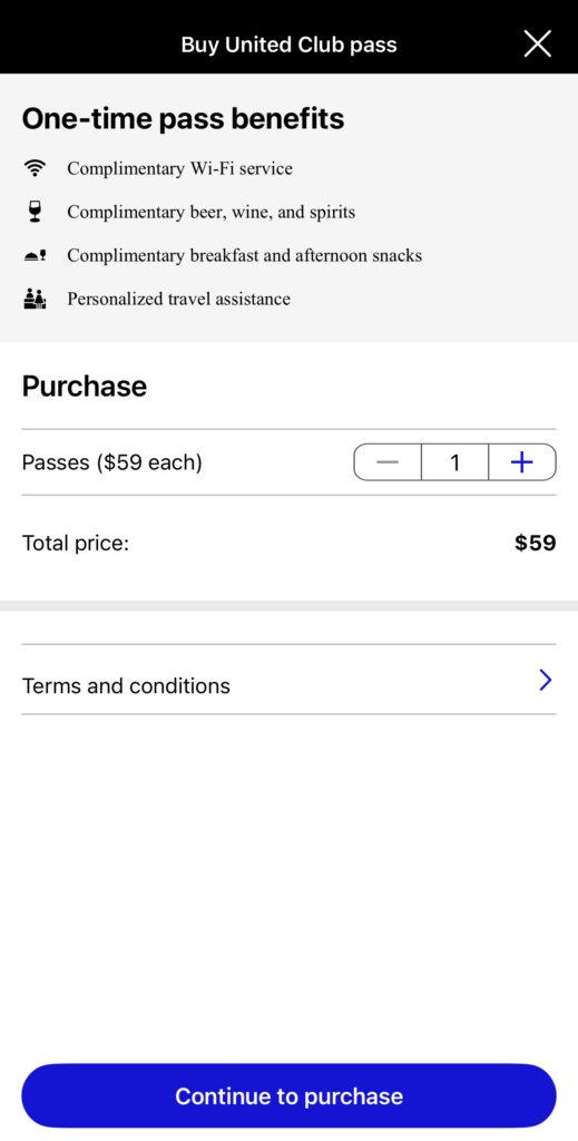 One time pass for the United Lounge