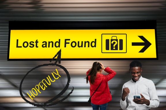 Lost and hopefully found sign in an airport