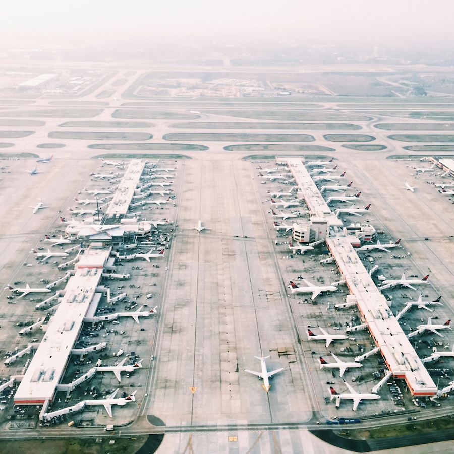 ATL Airport showing planes at the gate from above