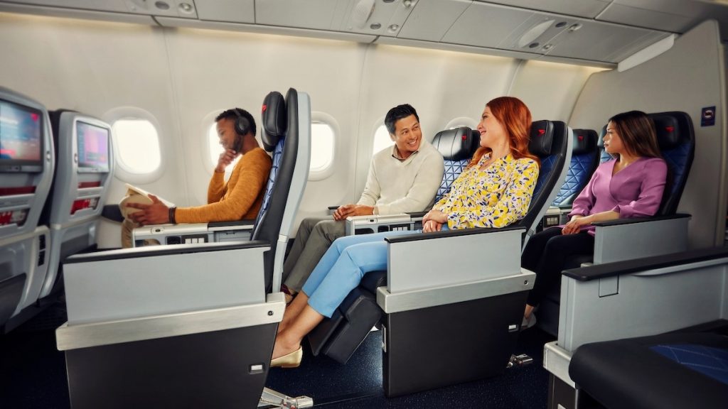 Passengers sitting in Delta Premium Select A350