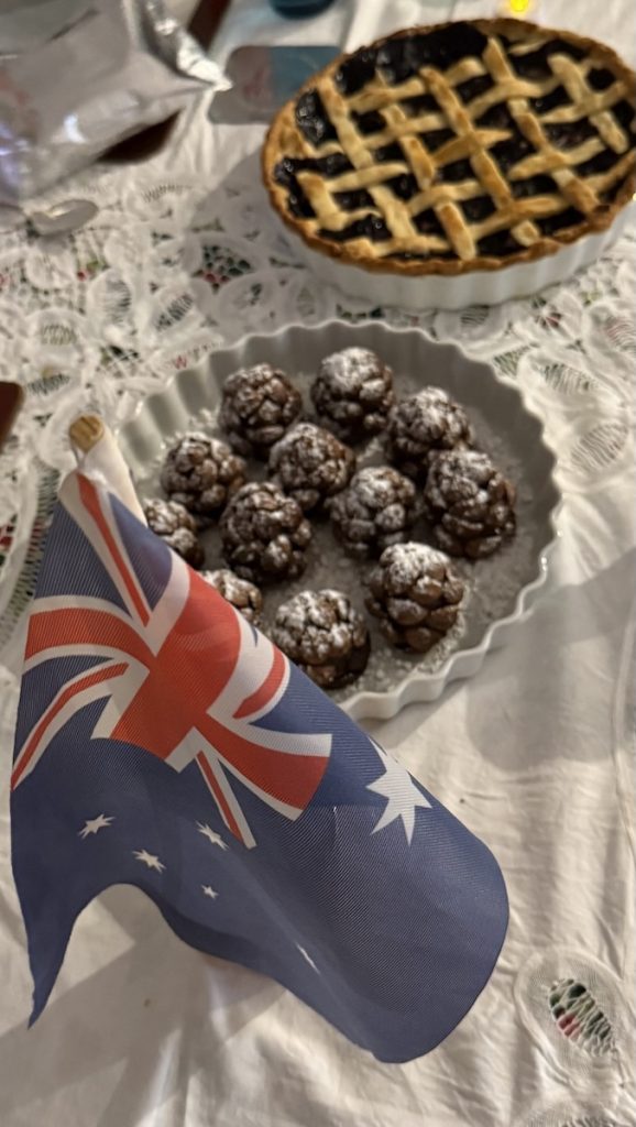 A pie and brownies at thanksgiving