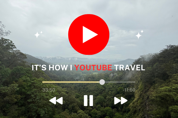 Travel YouTubers featured image with YouTube play button and mountain landscape - It's How I YouTube Travel